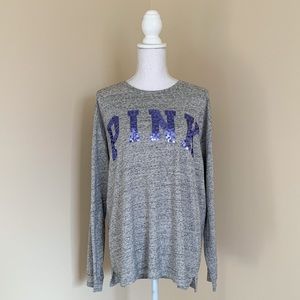 EUC PINK Victoria’s Secret Heathered Gray Purple Sequin Long Sleeve Shirt